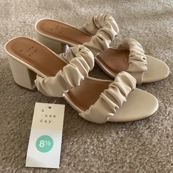 A New Day | Wanda Ruched Block Heeled Sandals - Cream - Picture 2 of 12